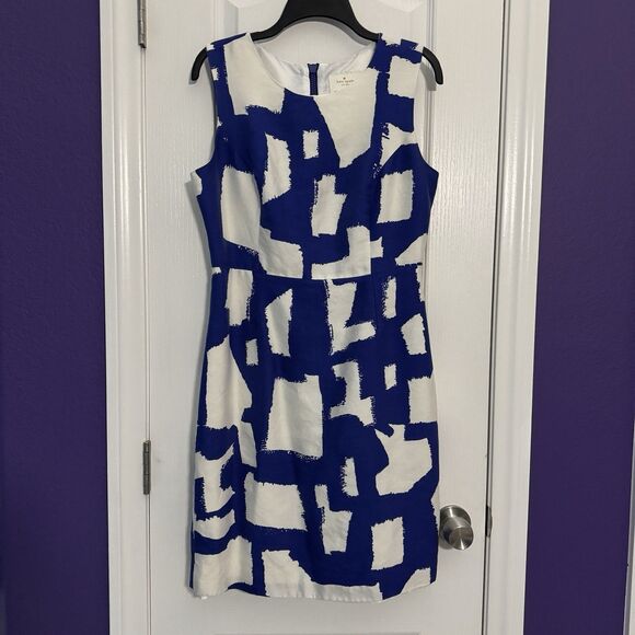 kate spade new york Dresses & Skirts - Kate Spade Abstract Print Cobalt White Cotton Silk Lined Dress Zip Size 10